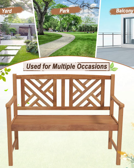 Giantex Outdoor Wooden Garden Bench - 2-Person Acacia Wood Bench, Front Porch Bench (Non-Foldable)