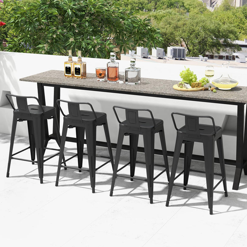 Giantex Metal Bar Stools Set of 4, 24" Counter Height Modern Industrial Barstools w/Removable Bucket Back & Footrest