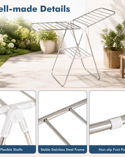 GIANTEX 60" L 2-Tier Stainless Foldable Clothes Drying Rack with Sock Clips