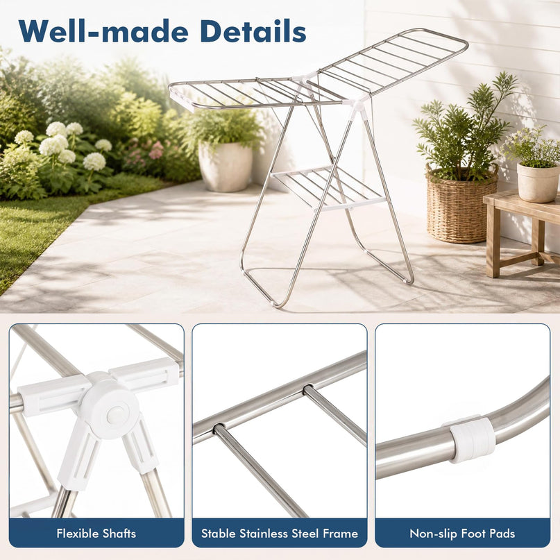GIANTEX 60" L 2-Tier Stainless Foldable Clothes Drying Rack with Sock Clips