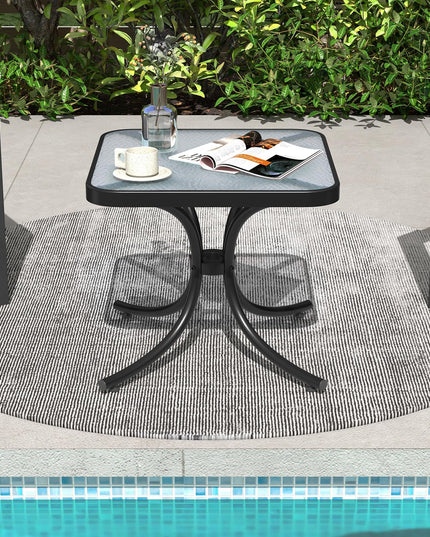 Giantex Small Outdoor Side Table with Tempered Glass Top Set of 2