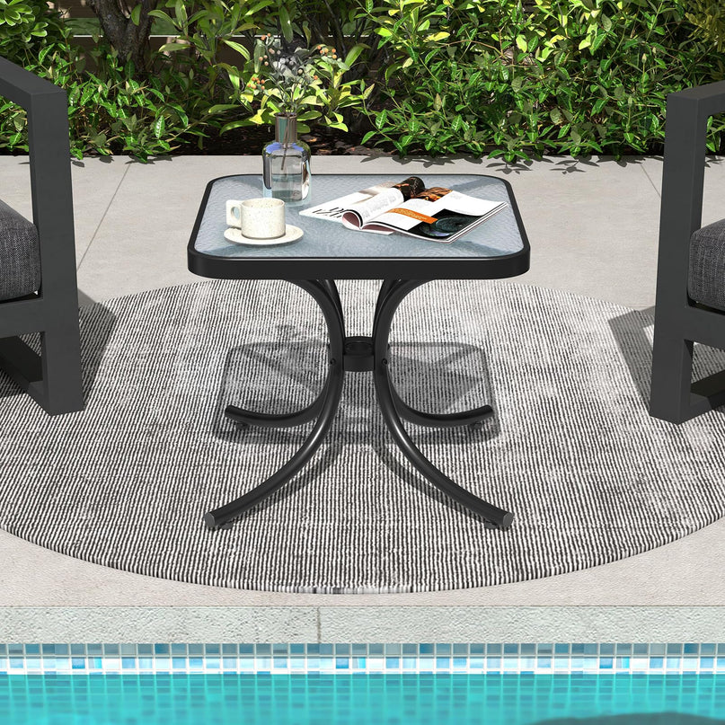 Giantex Small Outdoor Side Table with Tempered Glass Top Set of 2