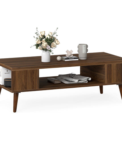 Table basse rectangulaire Giantex 42" avec 2 étagères de rangement et compartiment ouvert