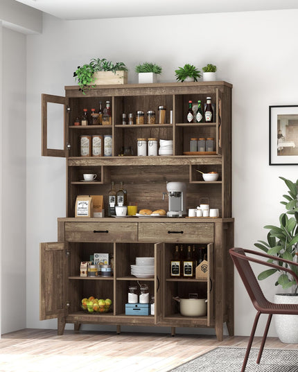 Giantex Kitchen Pantry Cabinet, 78.5” Tall Buffet Hutch Cabinet with Microwave Countertop