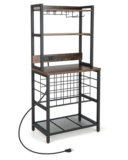 Giantex Bakers Rack with Storage Hutch, Power Outlet & USB Port, Coffee Bar 24-Bottle Wine Rack & Glass Holder