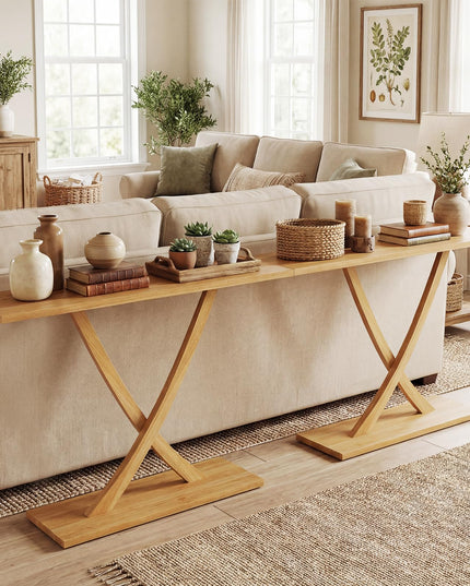 Console en bois massif Giantex 57" avec cadre en bois de teck et design géométrique
