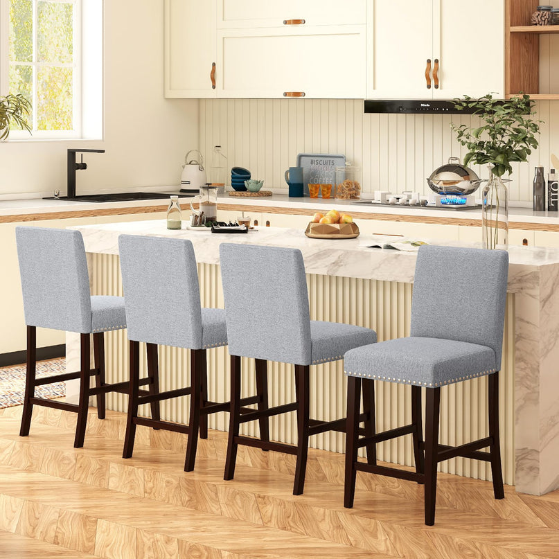 Giantex Modern Bar Stools Set of 2/4 26" Upholstered Counter Height Bar Stools