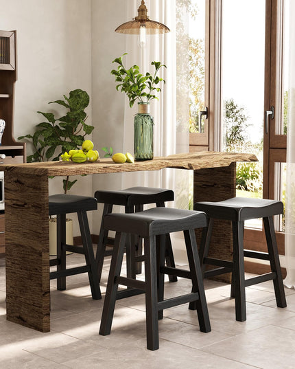 Giantex 24" Bar Stools Set, Counter Height Saddle Bar Stools w/Footrests, Acacia Wood Seats, Rubber Wood Crossbars