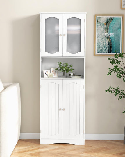 Giantex 64.5" Tall Bathroom Cabinet, Pantry Cabinet with Tempered Glass Doors, Adjustable Shelves