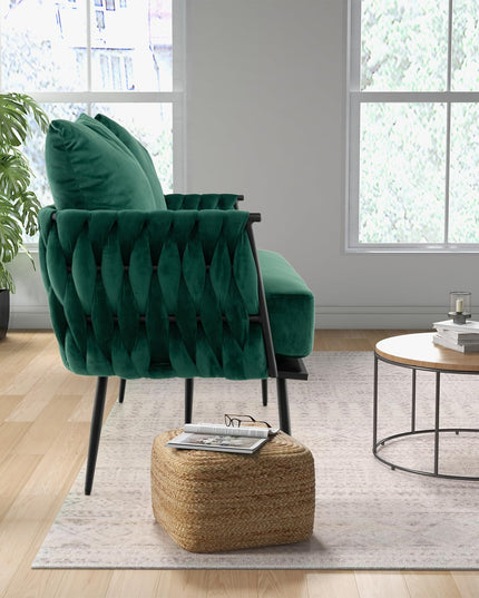 Giantex Loveseat Sofa, Upholstered 2 Seat Sofa Couch with Dutch Velvet, Woven Back and Arms, 2 Pillows