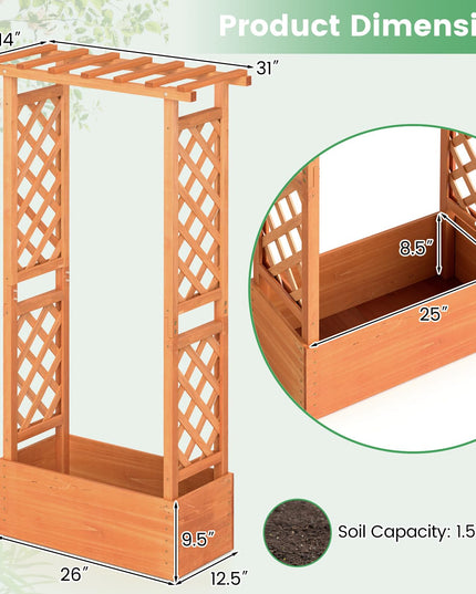 31" x 12.5" x 60" Raised Garden Bed with 2-Sided Trellis & Hanging Roof