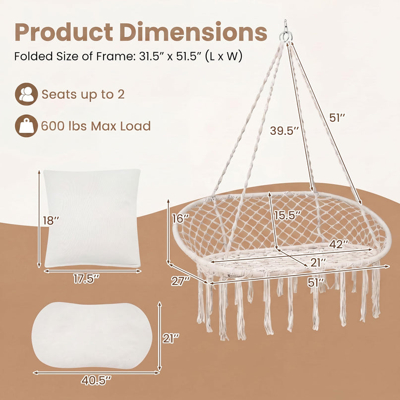 Giantex Double Hammock Chair with Cushions