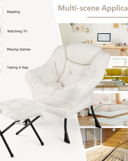 Giantex Set of 1/2 Lazy Chair with Folding Ottoman, Modern Sherpa Accent Chair w/Armrests & Pocket
