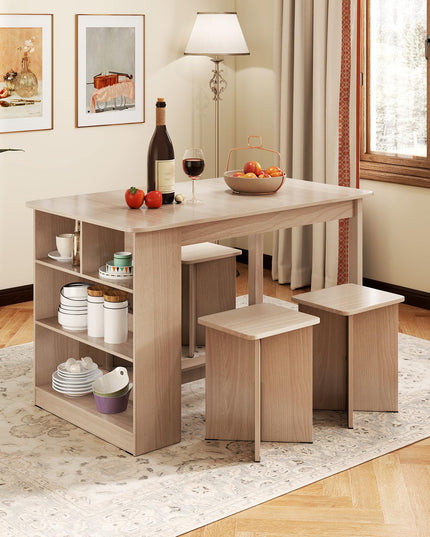 Giantex Kitchen Table Set for 4 with Side Storage Shelf