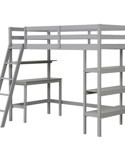 Giantex Loft Bed with Desk & Bookshelves