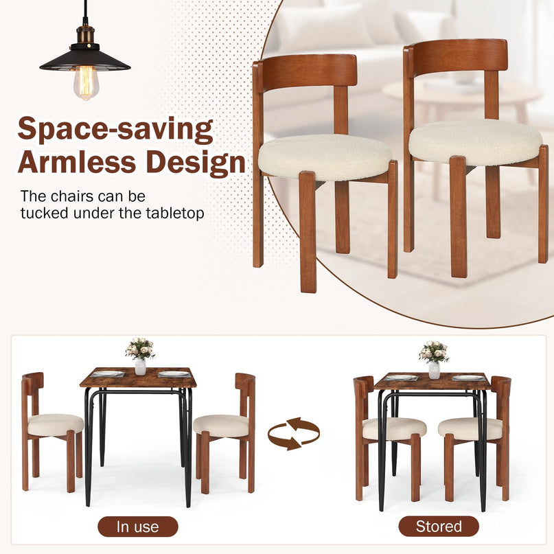 Giantex Wooden Dining Chairs Set of 2/4 Teddy Fleece Upholstered Boucle Kitchen Chair