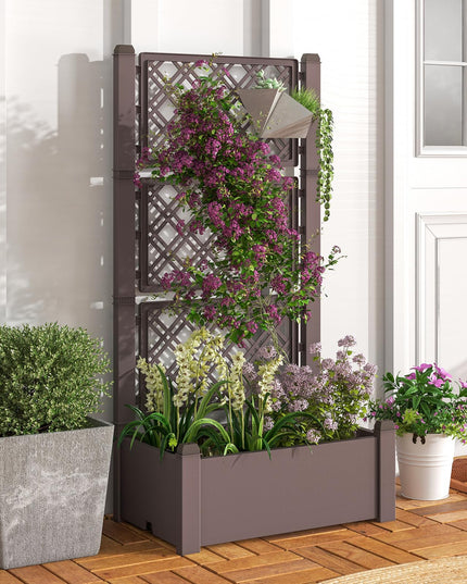 Giantex Raised Garden Bed with Trellis 59”, Self-Watering Planter Box with Water Level Indicator & Removable Space Dividers