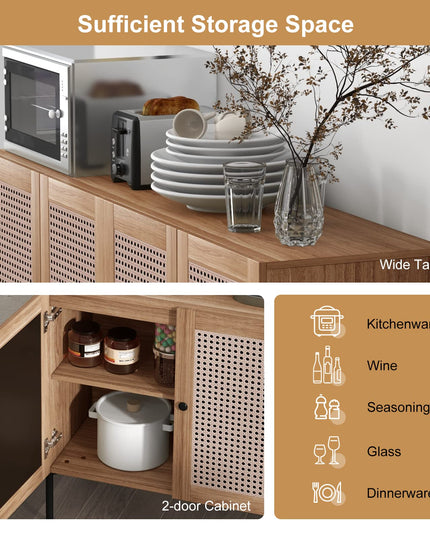 Giantex Buffet Cabinet, Wood Sideboard Storage Cabinet with Rattan Door, 3-Position Adjustable Shelf