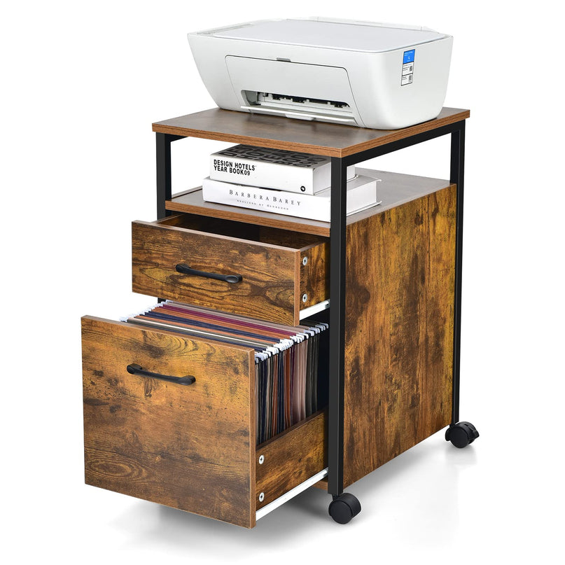 Giantex 2-Drawer Rolling File Cabinet, Under Desk File Cabinet Printer Stand on Wheels, Rustic Brown