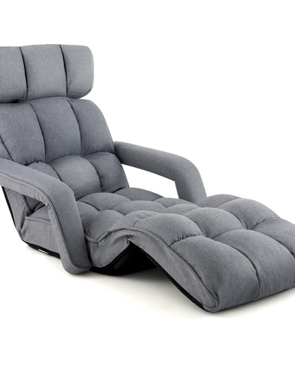 Giantex Foldable Lazy Sofa Bed, 6-Position Adjustable Floor Chair Chaise Lounge with Armrest and Footrest (Gray)