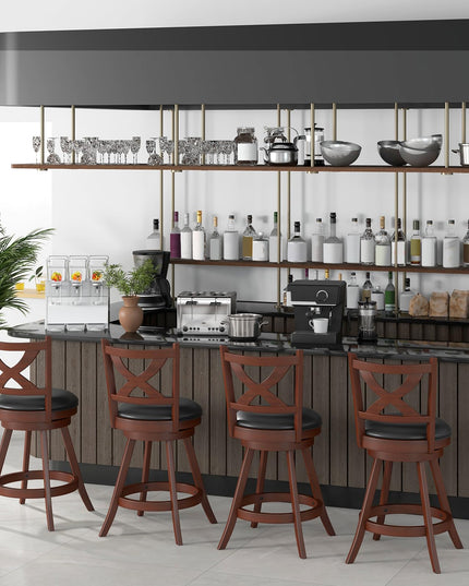 Giantex Swivel Bar Stools Set of 2, Farmhouse Wooden Barstools with Back