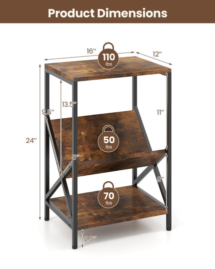 Meuble support platine vinyle Giantex, table d'appoint à 3 niveaux avec porte-revues en V, support de platine avec rangement pour jusqu'à 80 vinyles