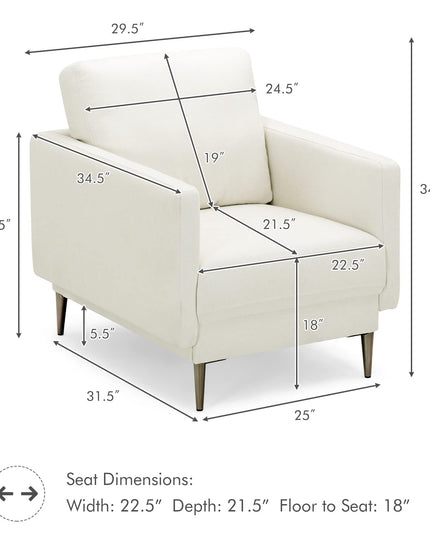 Giantex Sofa Couch, for Bedroom, Reception Rooms, Chair & Loveseat(Grey & White)