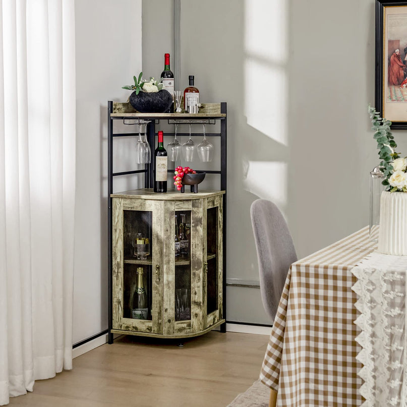Giantex Corner Bar Cabinet with Glass Holder
