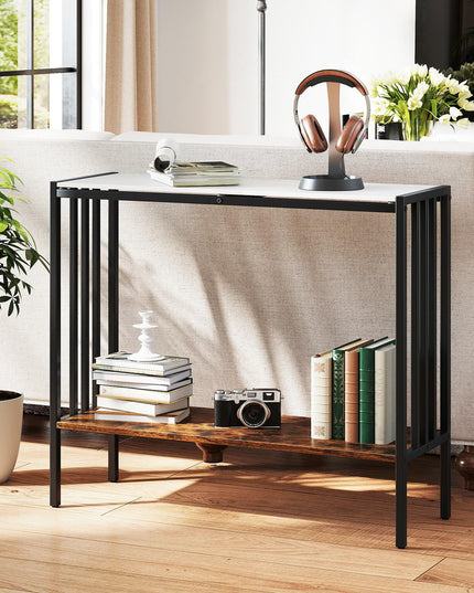 Giantex  2 Tier Industrial Entryway Table with Sintered Stone Tabletop and Open Shelf