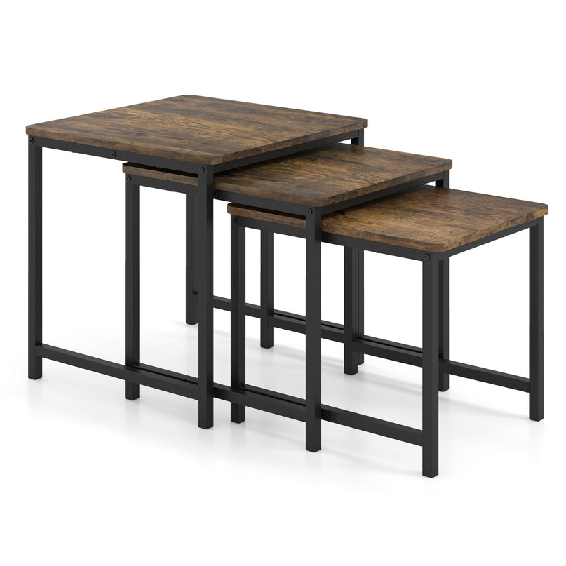 Giantex Modern Nesting Coffee Table Set of 3 with Metal Frame for Small Space
