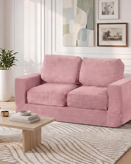 Giantex 2-Seater Floor Couch | Loveseat Foam Sofa with Removable Corduroy Cover