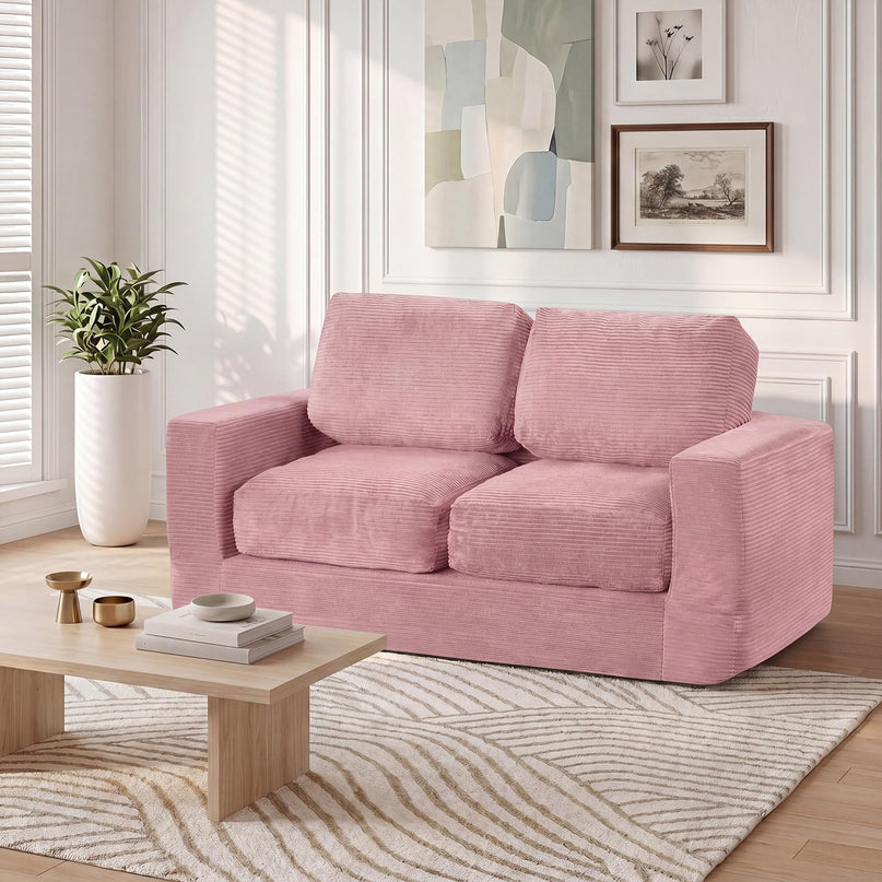 Giantex 2-Seater Floor Couch | Loveseat Foam Sofa with Removable Corduroy Cover