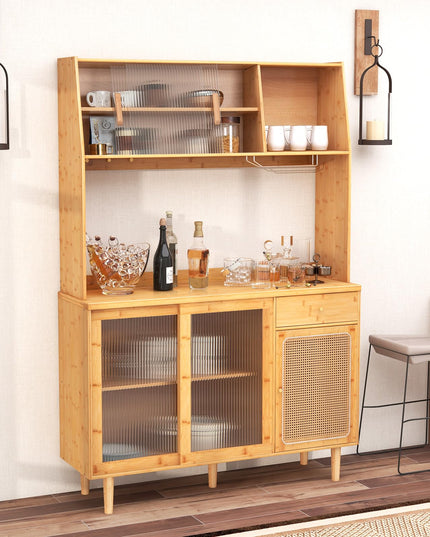 Giantex Pantry Cabinet 69" Bamboo Hutch Cabinet with Storage
