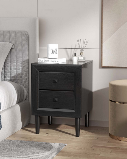 Nightstand Wooden W/Two Storage Drawers and Handles