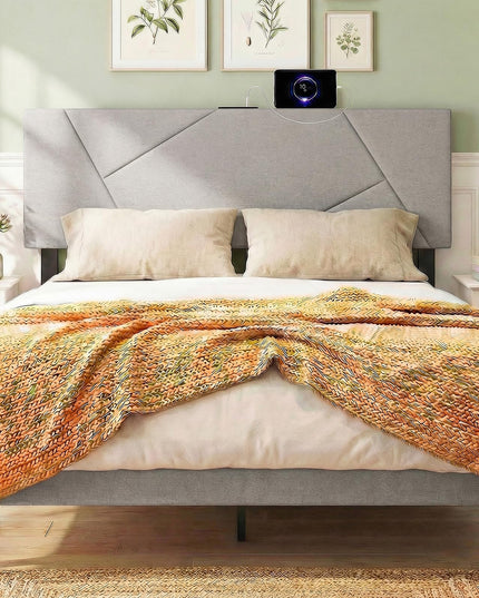 Giantex Headboard with Charging Station Queen/Full Size(Geometric Channel Tufting with Charging）