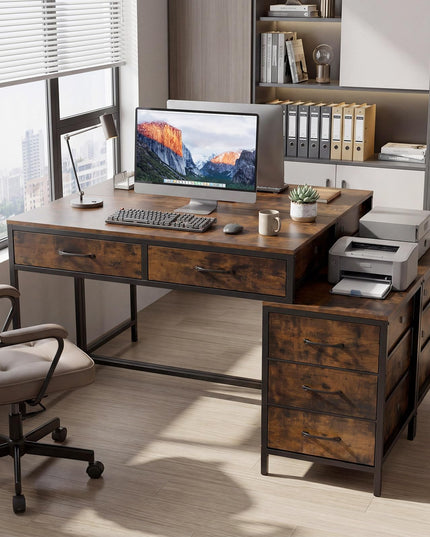Giantex Reversible Computer Desk with 5 Drawers
