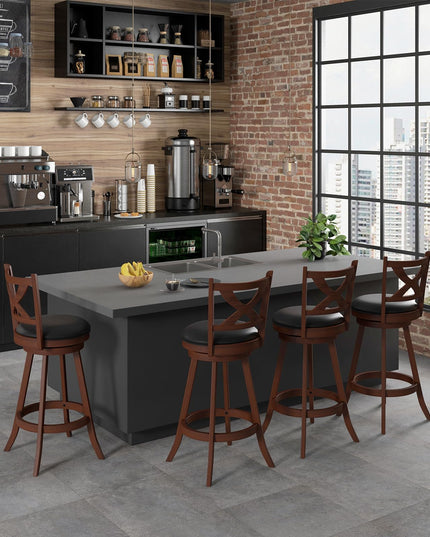 Giantex Swivel Bar Stools Set of 2, Farmhouse Wooden Barstools with Back