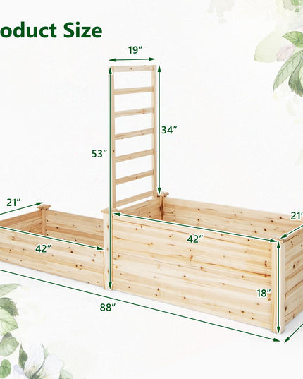 Giantex Raised Garden Bed with Trellis, Set of 2 Wood Shallow & Deep Planter Box for Climbing Plants