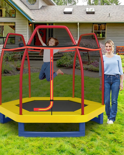 Giantex 7 Ft Kids Trampoline w/Safety Enclosure Net