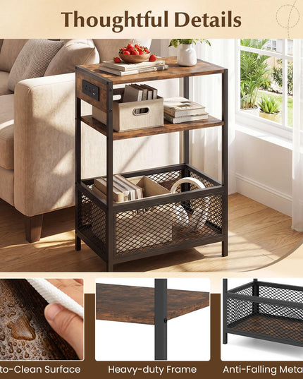 Giantex 3-Tier End Table w/Charging Station