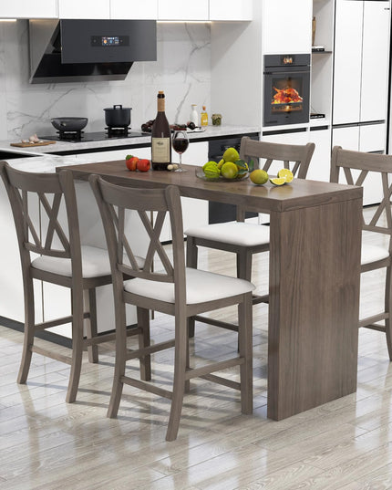 Giantex Wood Bar Stools Set of 2/4, 24" Counter Height Bar Stools w/Cross Back & Linen Fabric Upholstered Seat