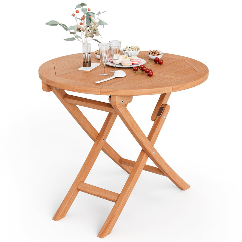 Giantex 31.5” Outdoor Folding Table, Patio Solid Teak Dining Table with Natural Appearance, Space-Saving Design