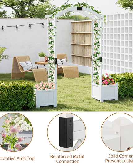 Giantex Garden Arbor with Planter, Wooden Planter Arch with Trellis, Outdoor Arch for Climbing Plants
