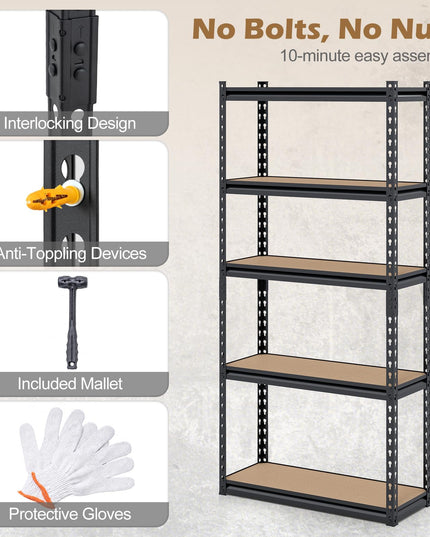 Giantex 5-Tier Metal Storage Shelves(1/2/3/4,30" W x 12" D x 60" H)