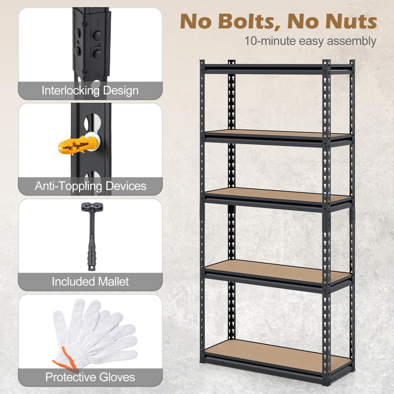 Giantex 5-Tier Metal Storage Shelves(1/2/3/4,30" W x 12" D x 60" H)