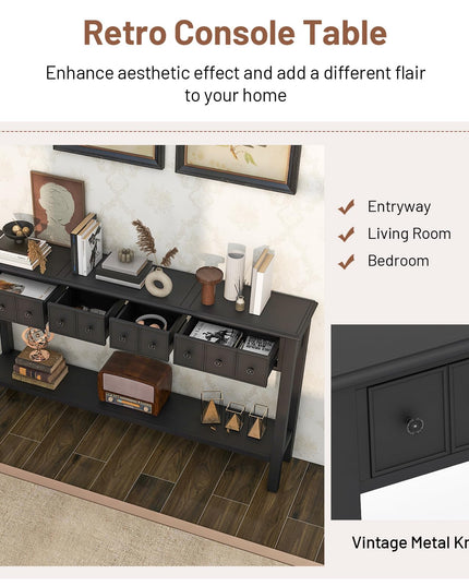 Giantex Narrow Console Table with Storage - 60" Long Sofa Side Table w/ 4 Drawers & Open Shelf, Espresso