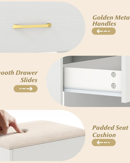 CHARMAID White Vanity Desk with Mirror and Lights | Modern Bedroom Dressing Table