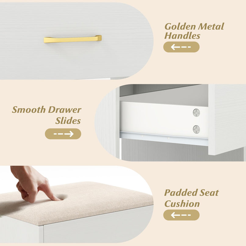 CHARMAID White Vanity Desk with Mirror and Lights | Modern Bedroom Dressing Table