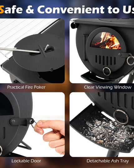 Giantex Hot Tent Stove Portable Wood Burning Stove w/ 5 Chimney Pipes