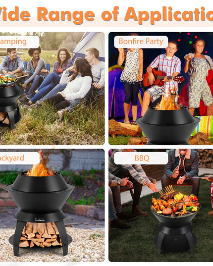 Giantex 3-in-1 Smokeless Fire Pit, 20" Wood Burning Firepit w/Removable Wok Ring & Ash Pan